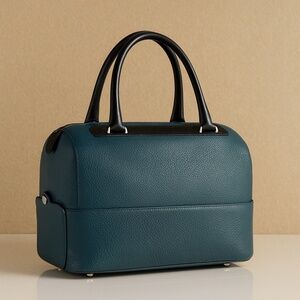 NEW FURLA Laila Ottanio Blue/Black Pebbled Leather Top handle Satchel Bag